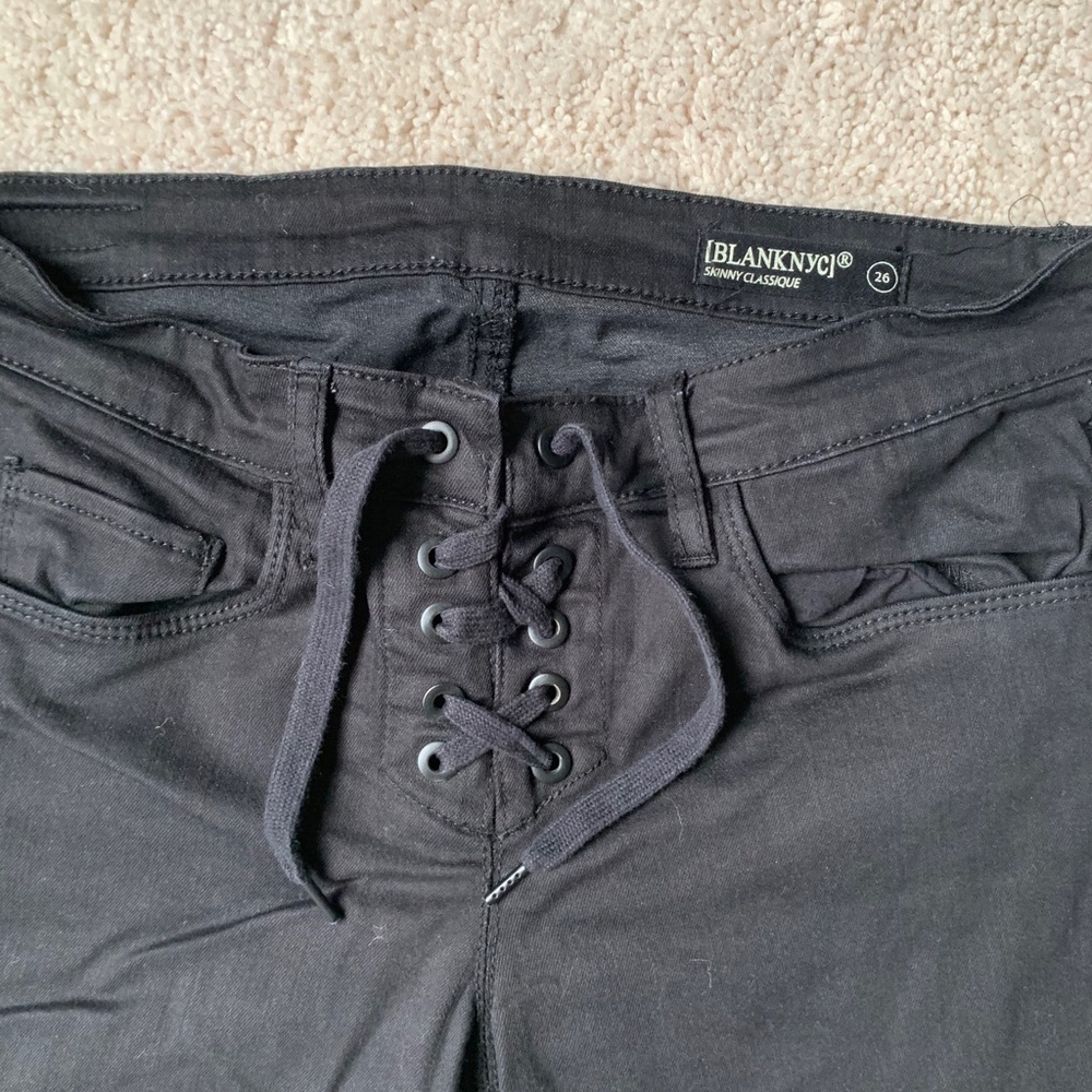 blank NYC • black front tie skinny jeans